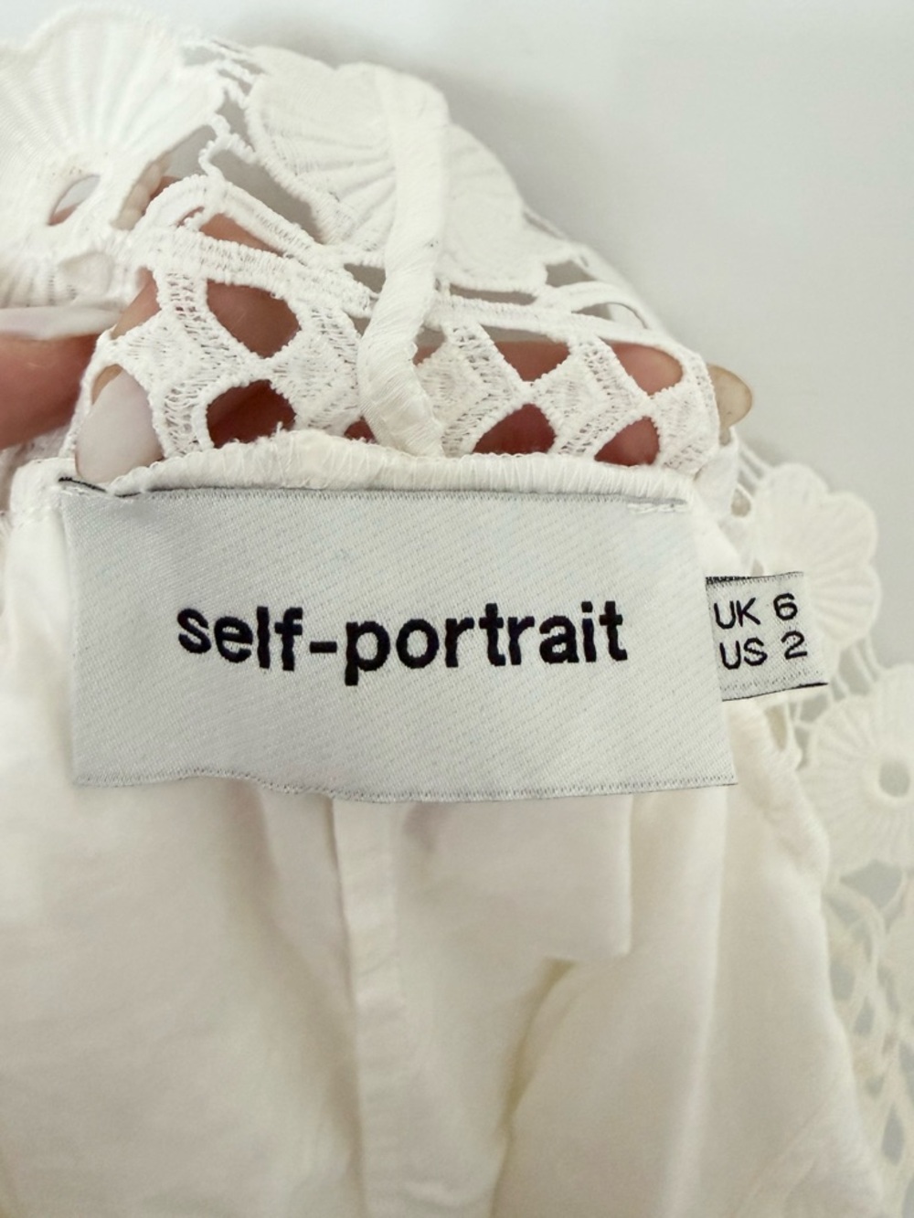 Self-Portrait White Serena Poplin Lace Off-the-Shoulder Mini Dress - US 2 (XS) - Picture 7 of 8